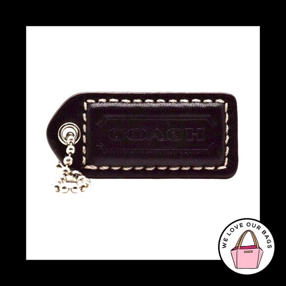 2" Y2K VINTAGE COACH Dark Brown Leather Nickel Fob Bag Charm Keychain Hang Tag - Picture 1 of 1